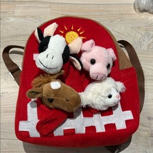 Plush Farm Animal Puppet Backpack - Red